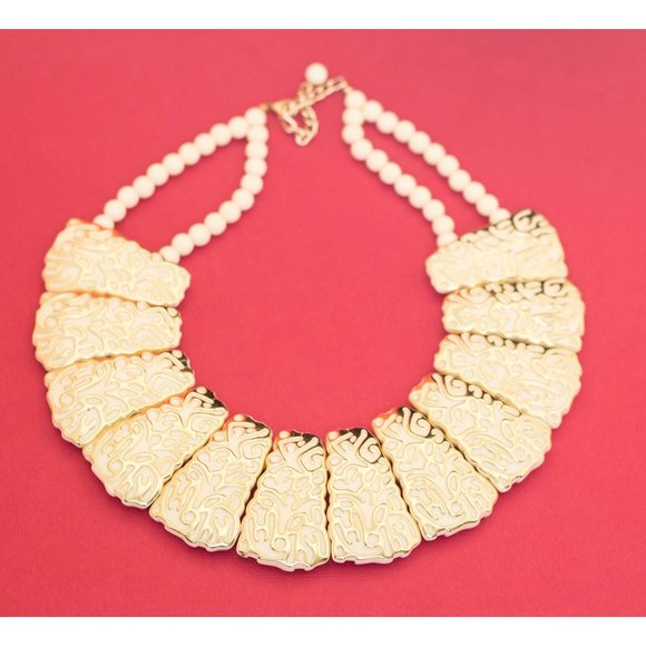 Victorian Style Gold Tone Strand Bib Necklace 16 Inches F19 - Picture 3 of 4